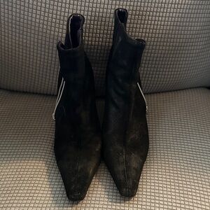 Donal Pliner Black Suede Ankle Boots with Silver Zipper